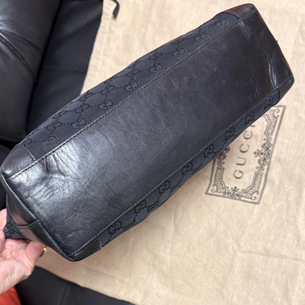 Gucci Black GG Monogram Canvas Tote with Leather Trim and Dusty - Picture 6 of 14